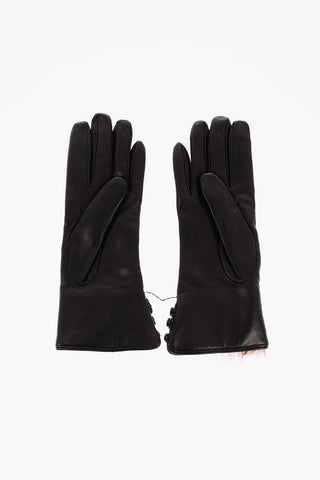 Cashmere Lined Soft Leather Gloves with Fox Fur Trimmings
