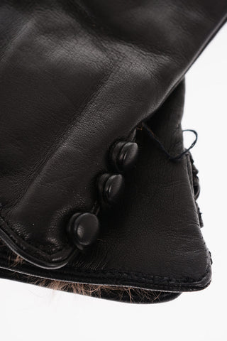 Cashmere Lined Soft Leather Gloves with Fox Fur Trimmings