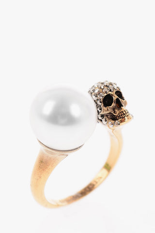 Crystal PEARL SKULL Ring