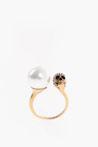 Crystal PEARL SKULL Ring
