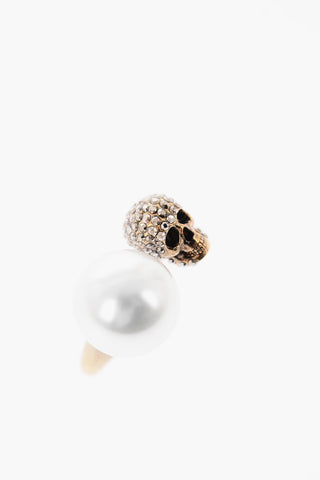 Crystal PEARL SKULL Ring