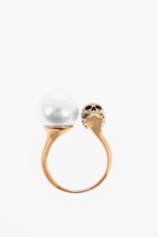 Crystal PEARL SKULL Ring