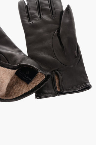 Guanti in Nappa Foderati in Cashmere con Dettaglio in Cavallino Maculato