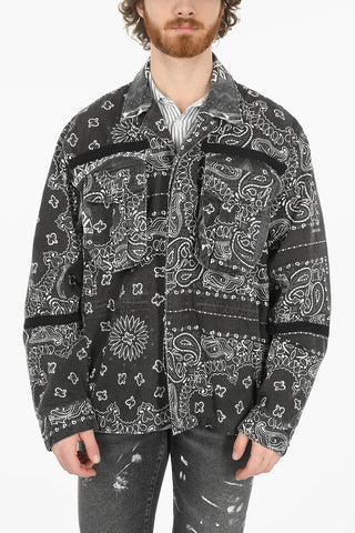 Denim Jackets With Bandana Print An Drawstrings