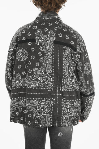 Denim Jackets With Bandana Print An Drawstrings