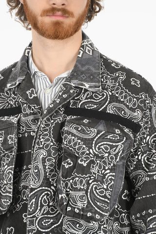 Denim Jackets With Bandana Print An Drawstrings