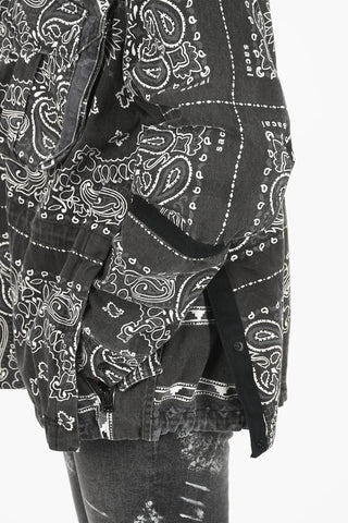 Denim Jackets With Bandana Print An Drawstrings
