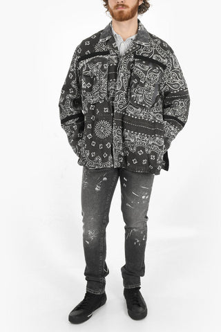 Denim Jackets With Bandana Print An Drawstrings