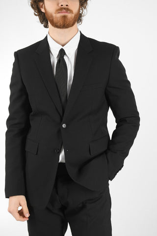 Virgin-wool-twill Single-breasted Blazer with Notch Lapel