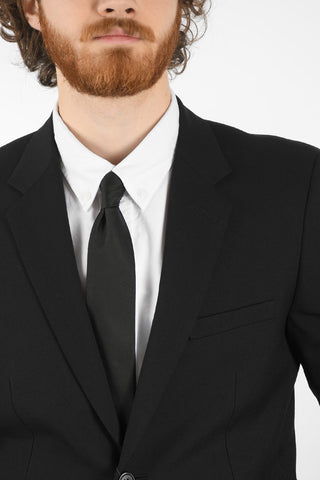 Virgin-wool-twill Single-breasted Blazer with Notch Lapel