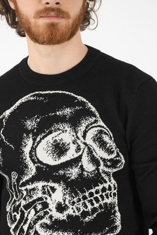 Wool Crew-neck Pullover with Contrasting Skull Print