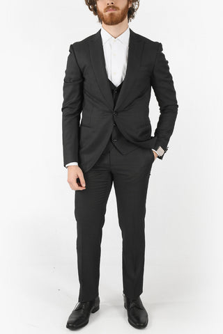 virgin wool center vent peak lapel CERIM.ACADEMY 3 piece waistcoat suit