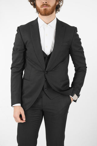 virgin wool center vent peak lapel CERIM.ACADEMY 3 piece waistcoat suit
