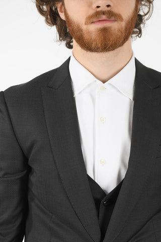 virgin wool center vent peak lapel CERIM.ACADEMY 3 piece waistcoat suit