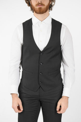 virgin wool center vent peak lapel CERIM.ACADEMY 3 piece waistcoat suit