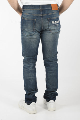Straight-leg Slim-fit Denims with Vintage Effect and Logo Lettering Embroidery 16cm