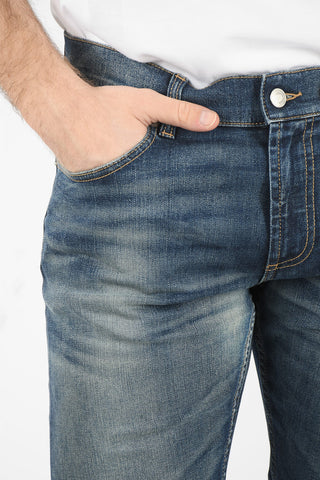 Straight-leg Slim-fit Denims with Vintage Effect and Logo Lettering Embroidery 16cm