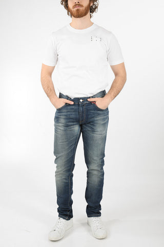 Straight-leg Slim-fit Denims with Vintage Effect and Logo Lettering Embroidery 16cm