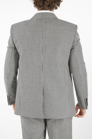 Shepherd-checkered Single-breasted Blazer with Peak Lapel