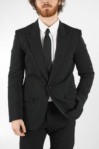 Virgin-wool-blend Single-breasted Blazer with Peak Lapel
