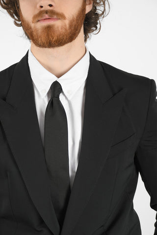 Virgin-wool-blend Single-breasted Blazer with Peak Lapel