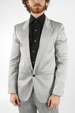 Silk-shantung Single-breasted Blazer with Peak Lapel