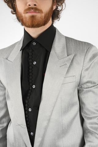 Silk-shantung Single-breasted Blazer with Peak Lapel