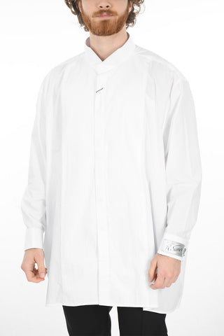 Striped Over-sized Business Shirt with Logo Patch on Sleeve