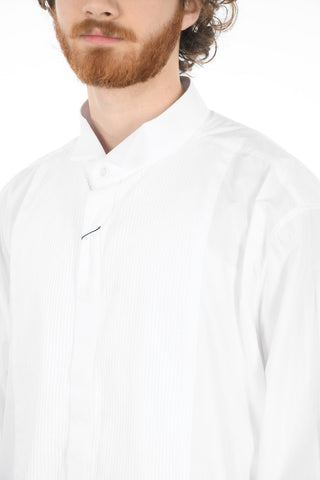 Striped Over-sized Business Shirt with Logo Patch on Sleeve