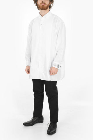 Striped Over-sized Business Shirt with Logo Patch on Sleeve
