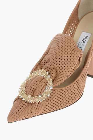 Jewel Buckle LYZ Perforated Leather Pumps 10cm