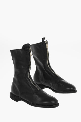 Stivaletti in Pelle di Cavallo con Zip Frontale