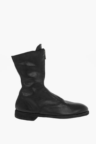Stivaletti in Pelle di Cavallo con Zip Frontale