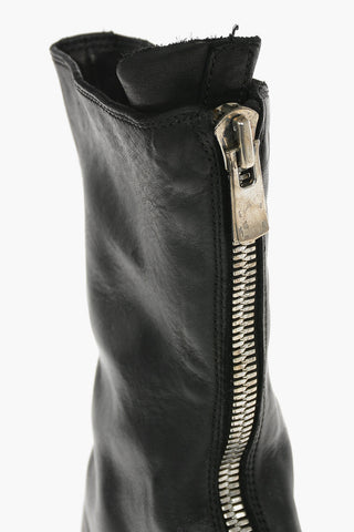 Stivaletti in Pelle di Cavallo con Zip Frontale