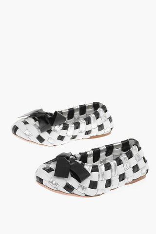 Front Bow Woven Leather Ballet Flats