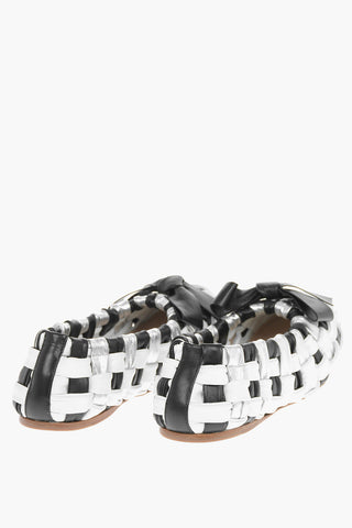 Front Bow Woven Leather Ballet Flats