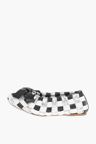 Front Bow Woven Leather Ballet Flats