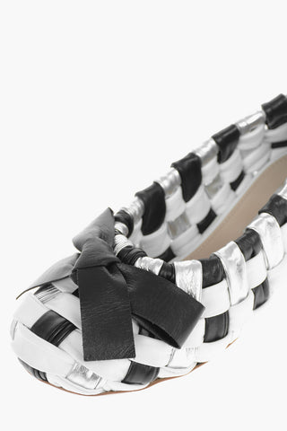 Front Bow Woven Leather Ballet Flats