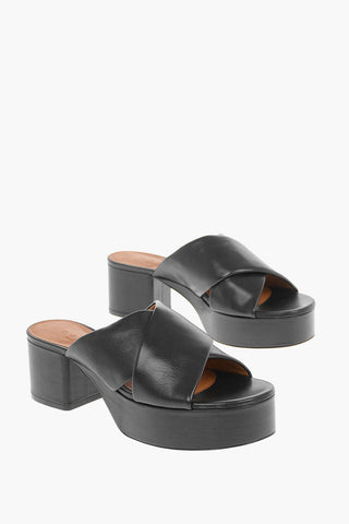 Leather Mules with Crossover Double-strap