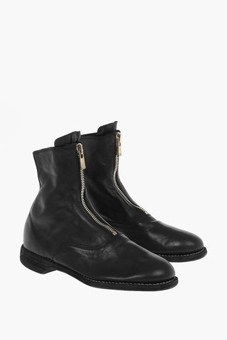 Front Zipped Horse Leather Booties