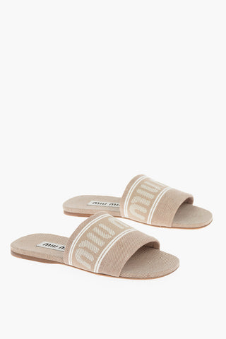 Sliders in Denim Jacquard con Fascia Logata