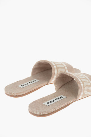 Sliders in Denim Jacquard con Fascia Logata