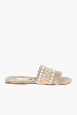 Sliders in Denim Jacquard con Fascia Logata