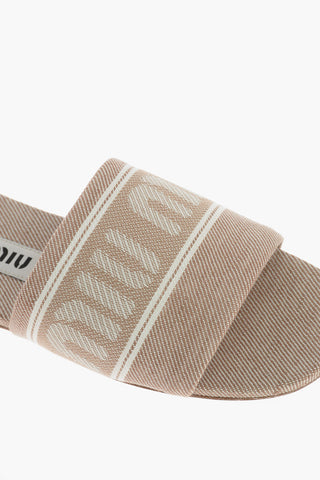 Sliders in Denim Jacquard con Fascia Logata