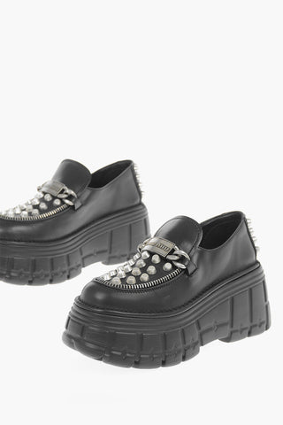 Studded Detail Leather Platform Loafers