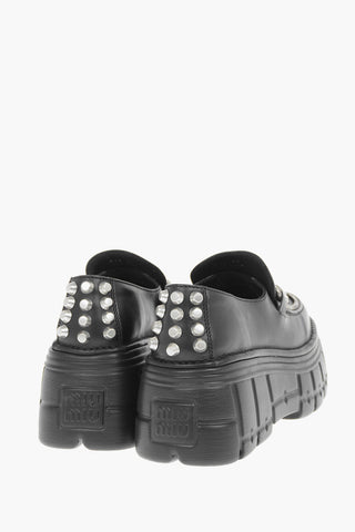 Studded Detail Leather Platform Loafers