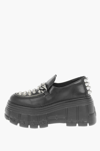 Studded Detail Leather Platform Loafers