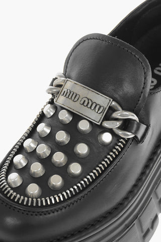 Studded Detail Leather Platform Loafers