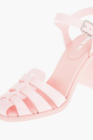Squared Heel SOFT CAGE Rubber Slingback Sandals 8cm