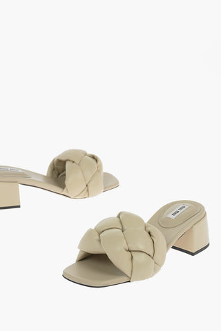 Woven Motif Nappa Open Toe Mules